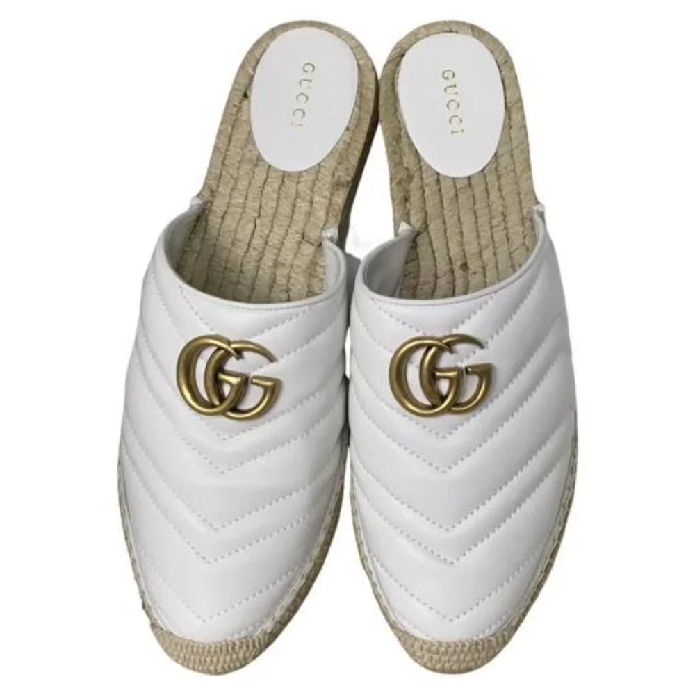 New Gucci Women's Calfskin Matelasse GG Marmont Loafer Slippers White - Picture 2 of 7